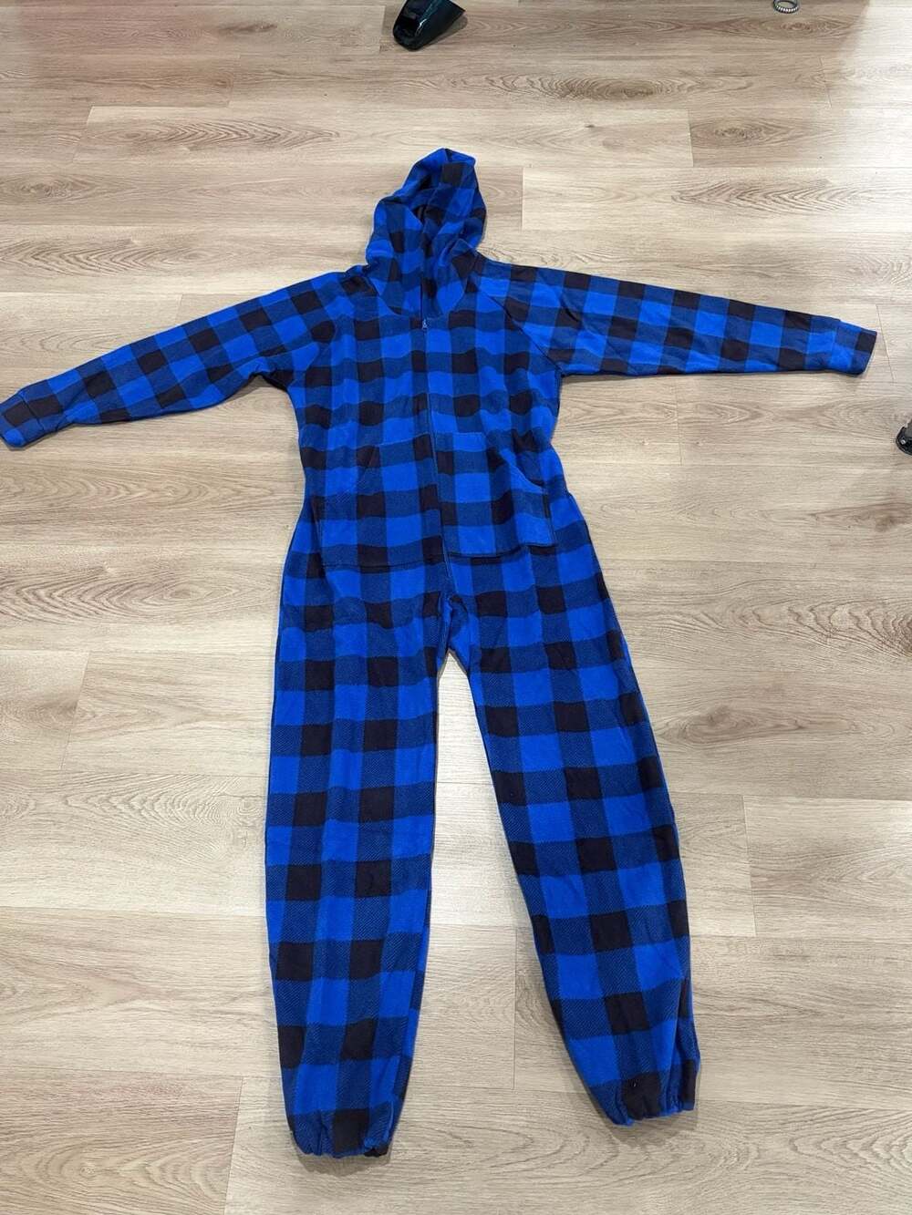 Xmascoming Unisex Blue and Black Buffalo Plaid Fleece Hooded 1sie Pajamas Size S